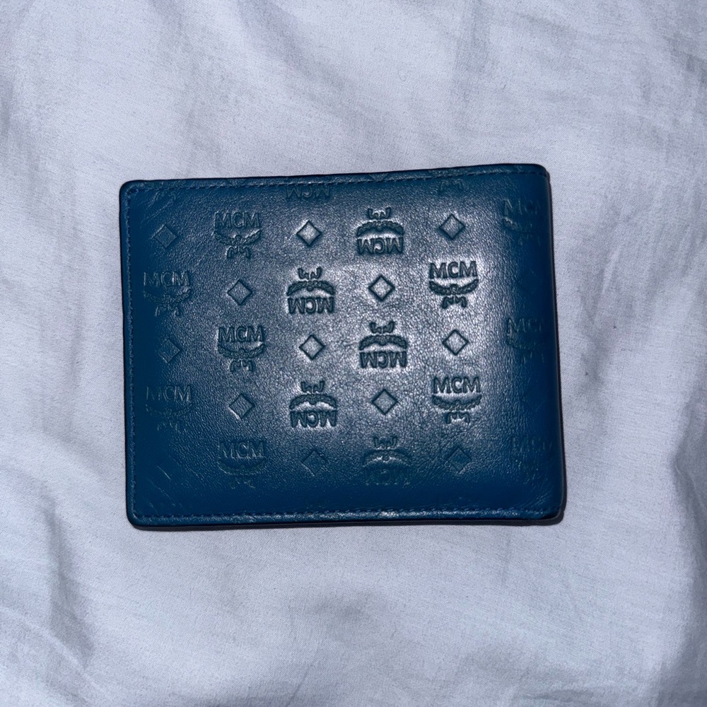 MCM Navy Embossed Leather Wallet - Picture 2 of 8